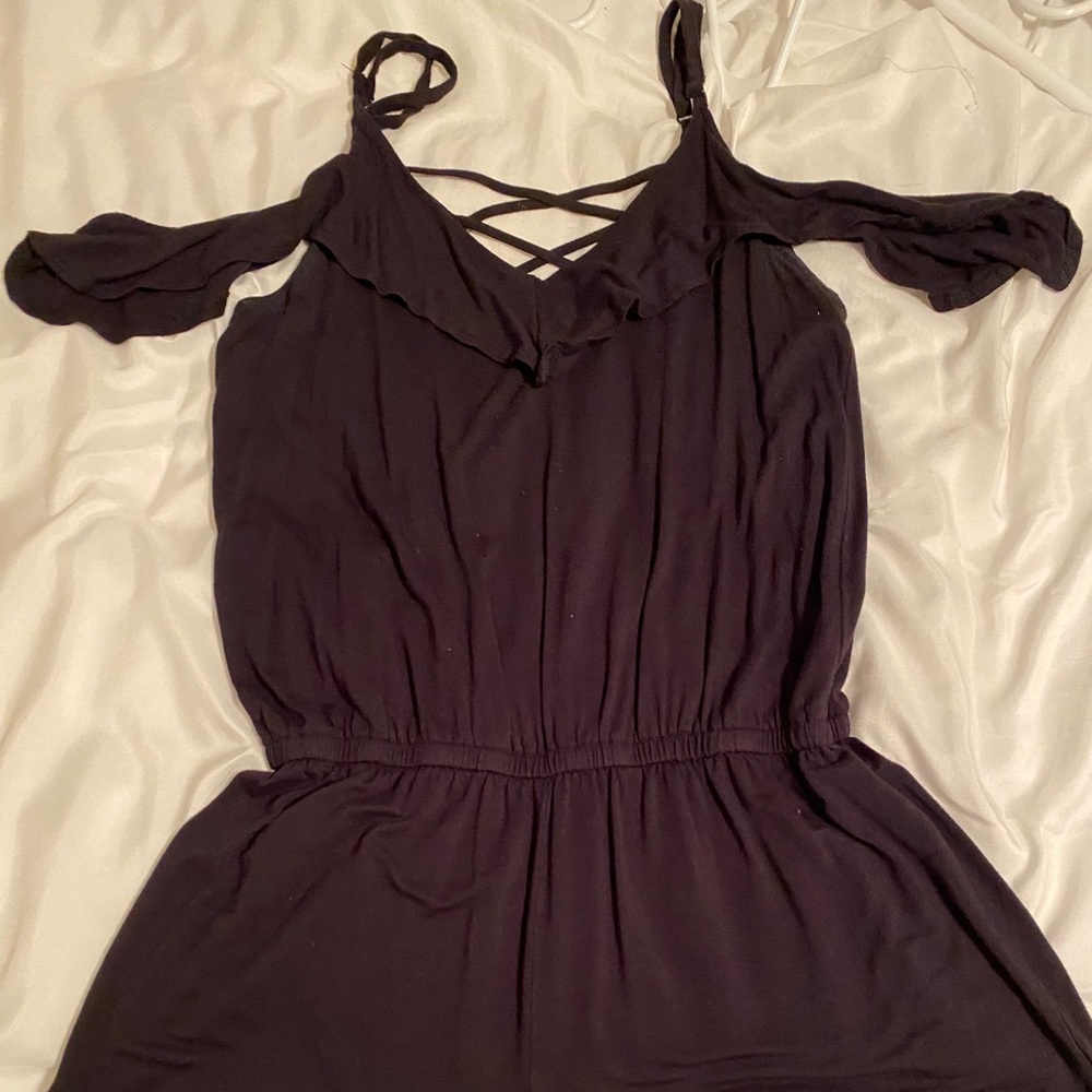 Black Romper with exposed shoulder sleeves